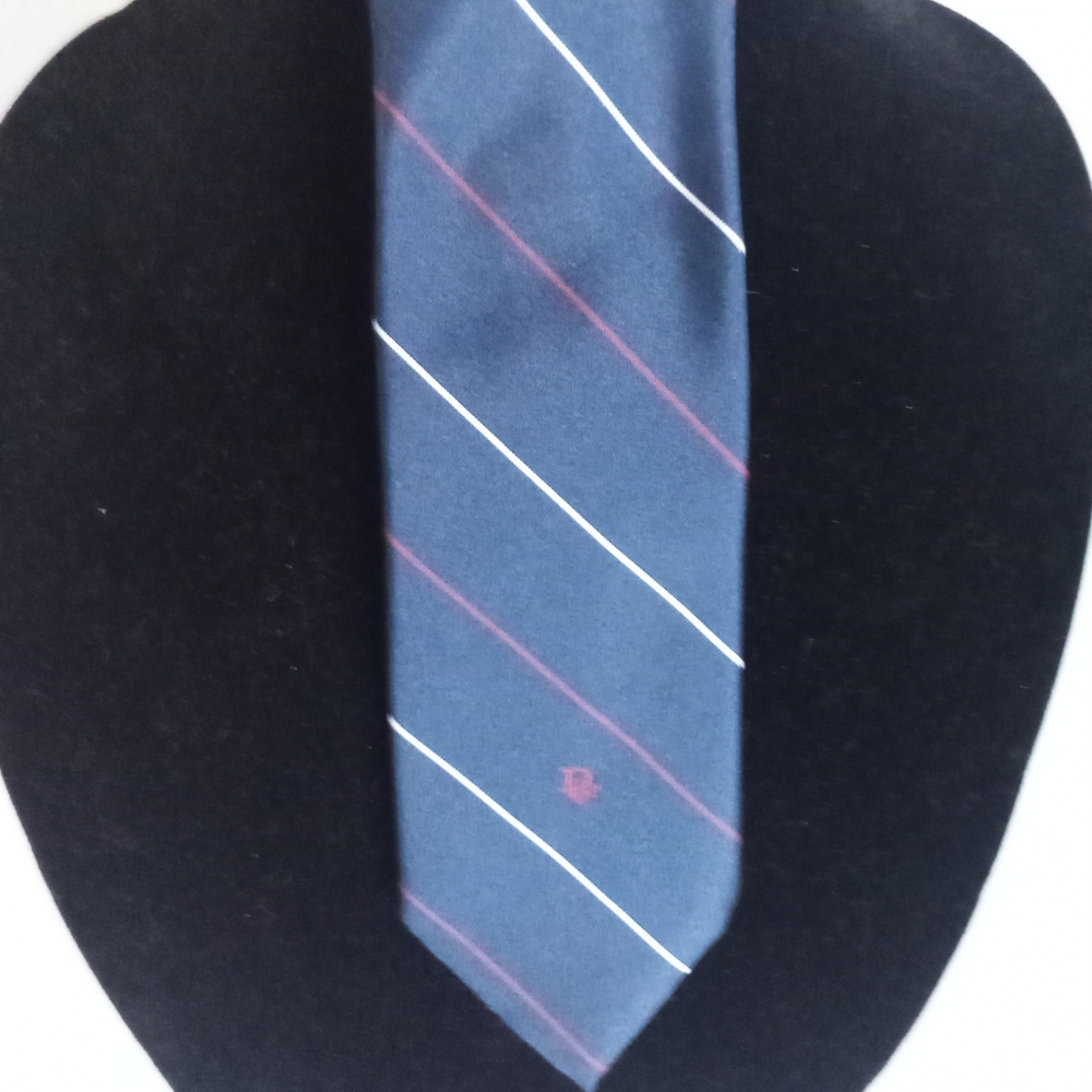 Christian Dior Vintage Tie Men's Elegant Blue Silk Red White Striped Tie